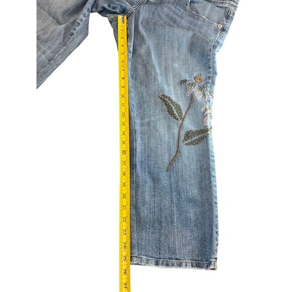 Vintage Z Cavaricci Jeans Embroidered Embellished Flowers light wash Sz 16 - Picture 5 of 9